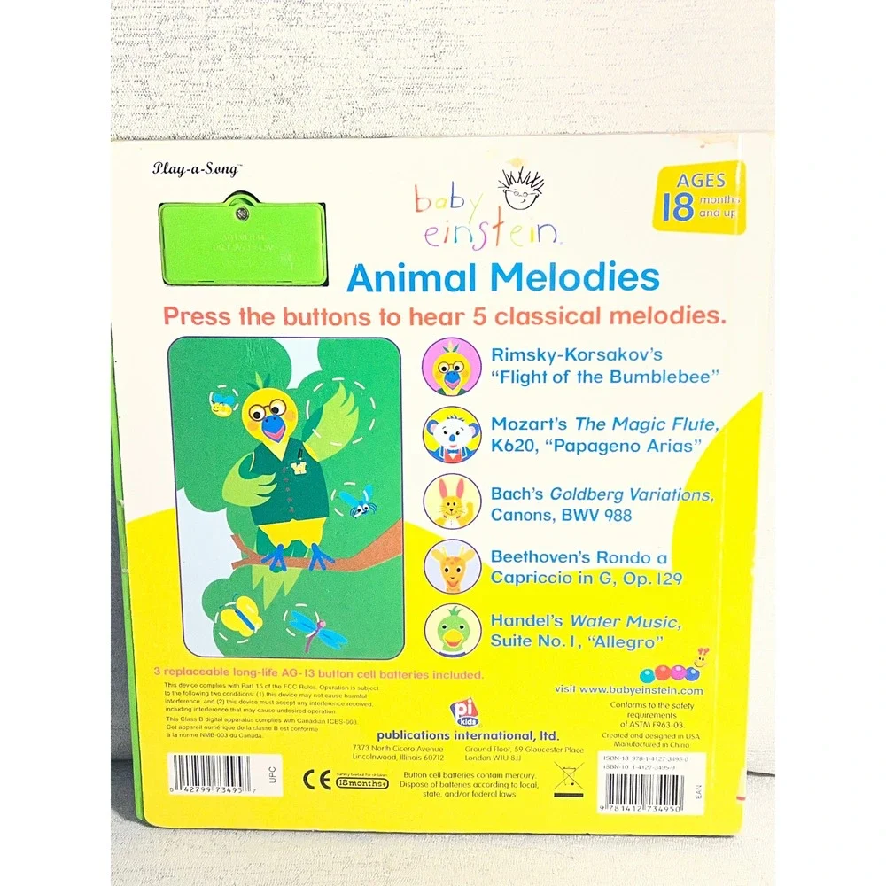 Baby Einstein Animal Melodies Play-a-Song Book Classical Music Disney WORKS